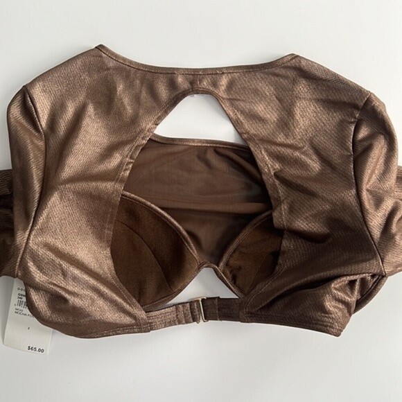 NWT Good American Mesh Underwire Crop Top Long Sleeve Mocha Foil Size 2 / Medium - Picture 8 of 12